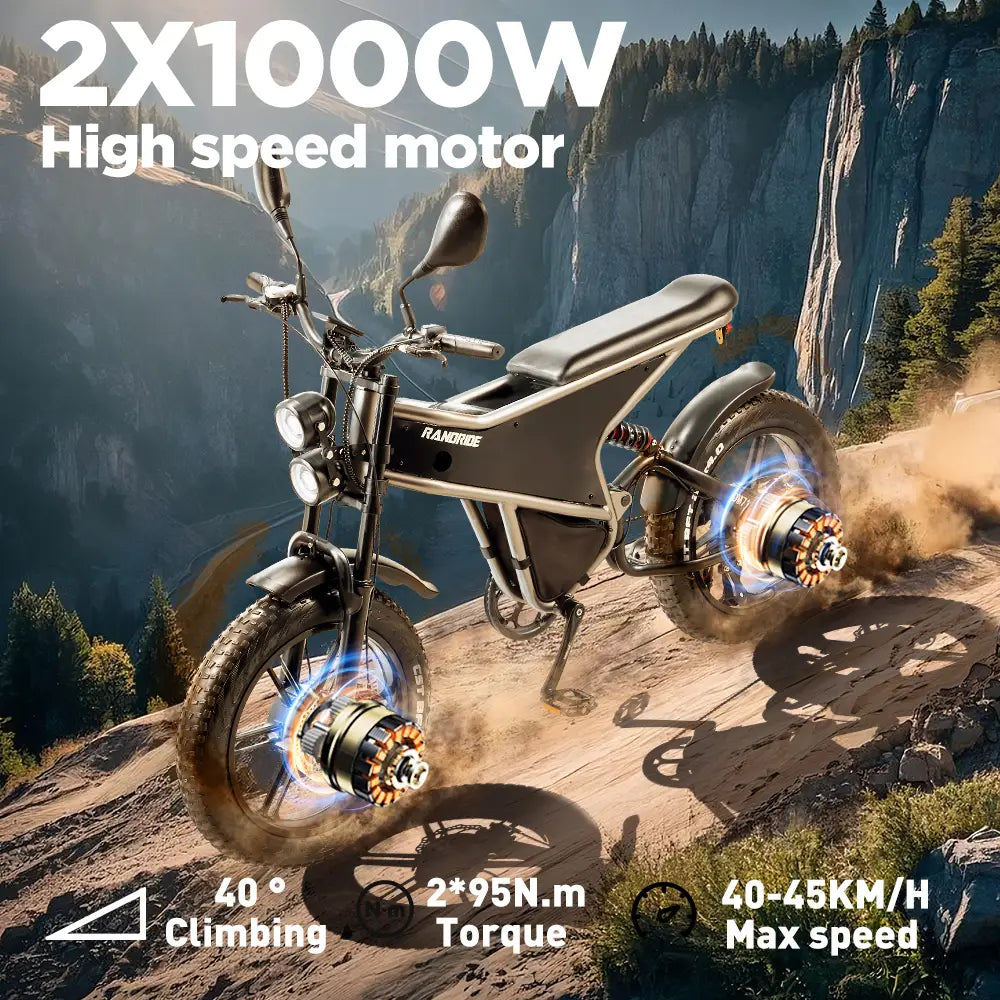 [EU] RANDRIDE DM711 E-motorcycle 1000W*2 Dual Motor 45km/h Speed 48V 20Ah 20*4.0" tires