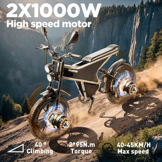RANDRIDE DM711 City Commuter Electric motorcycle Dual Motor Drive 1000W*2 Peak power