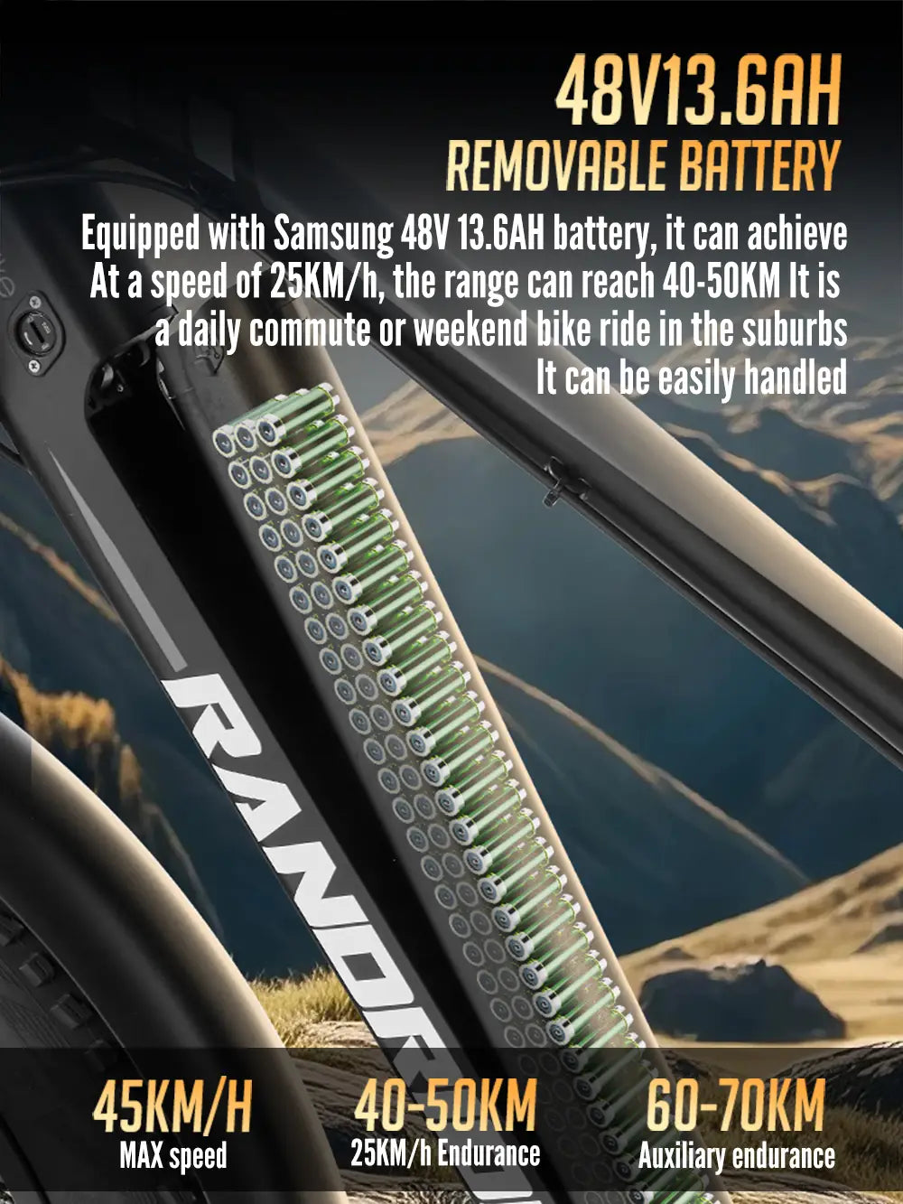 RANDRIDE YS90B E-Mountainbike 48V 13.6Ah 1000W hydraulic brakes 27.5"Aldult E-Bike